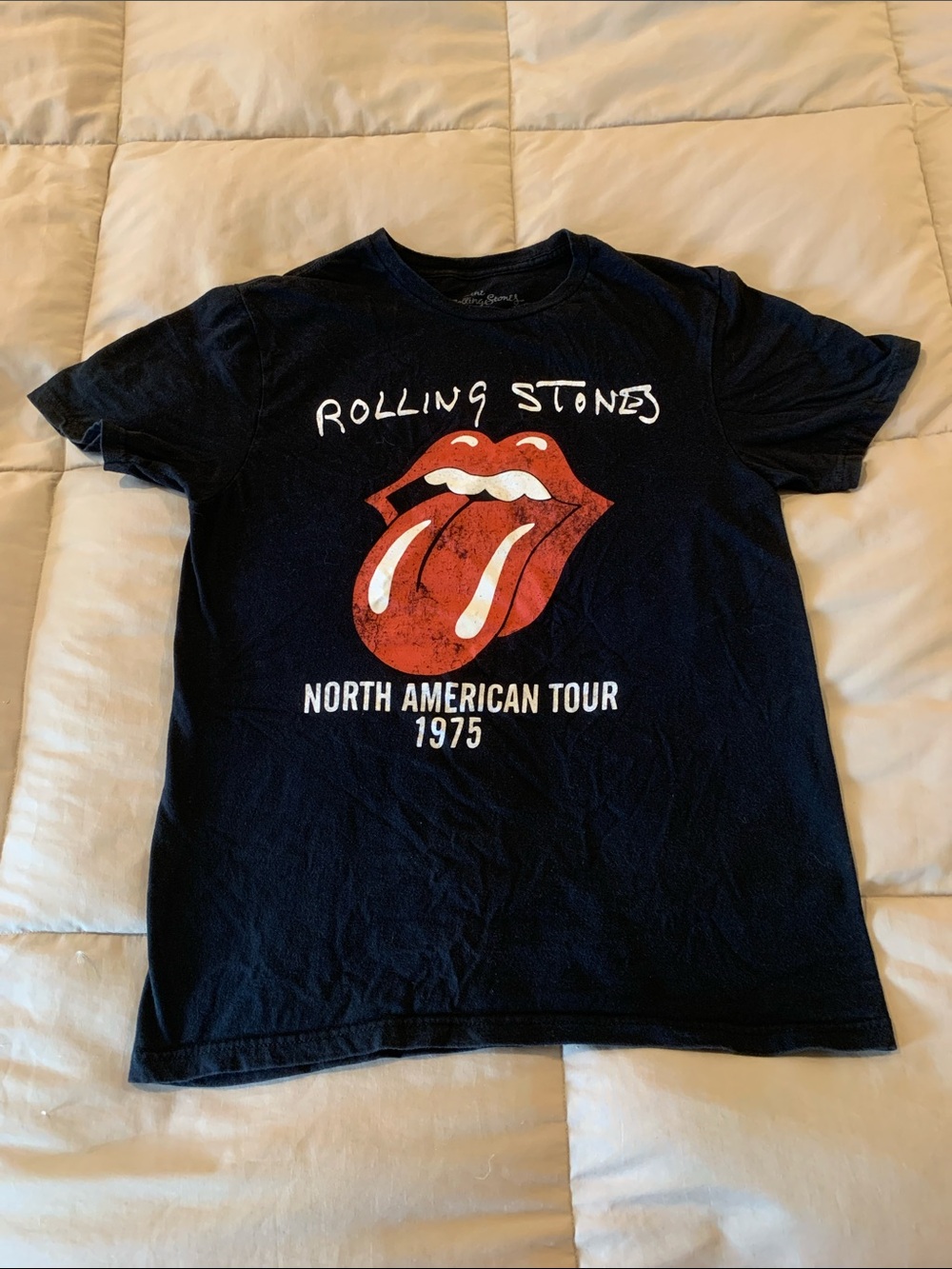 the Rolling Stones Black Short Sleeve Tour Tee with Red Tongue Graphic